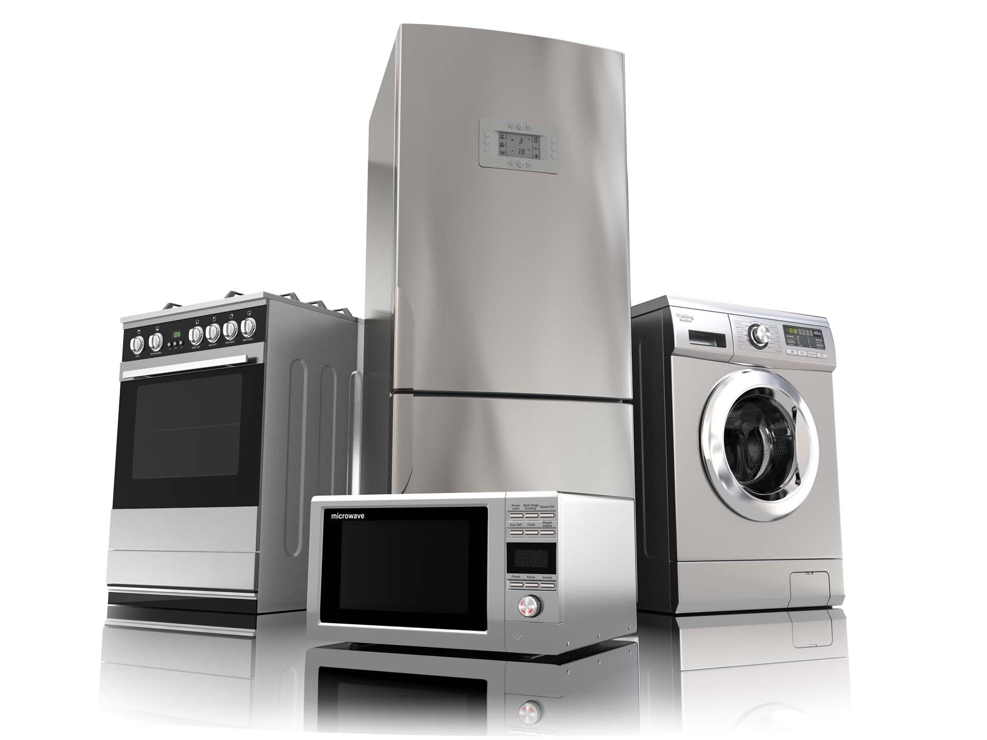 AdobeStock_73507295-min IMage of home appliances including a refridgerator, sotve/oven and washing machine
